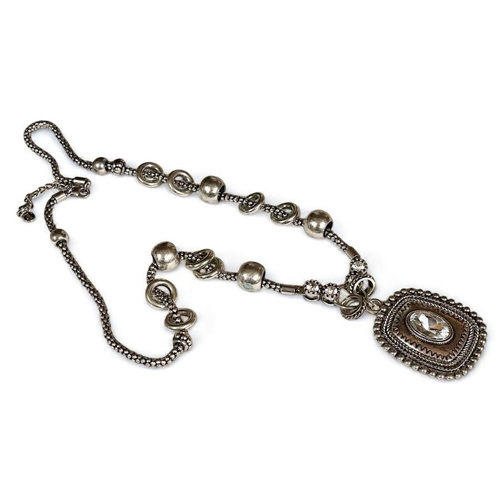 C1946 Chunky Large Silver Rhinestone Pendant Popc… - image 2